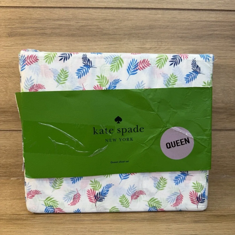 Kate Spade QUEEN Queen Sheet Set 4 PCS 100% Cotton Percale Colorful Leaf